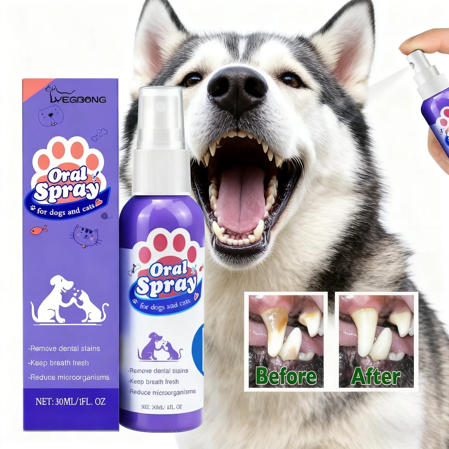 Pet Teeth Cleaning Spray for Dog Cats Tartar Remover Bad Breath