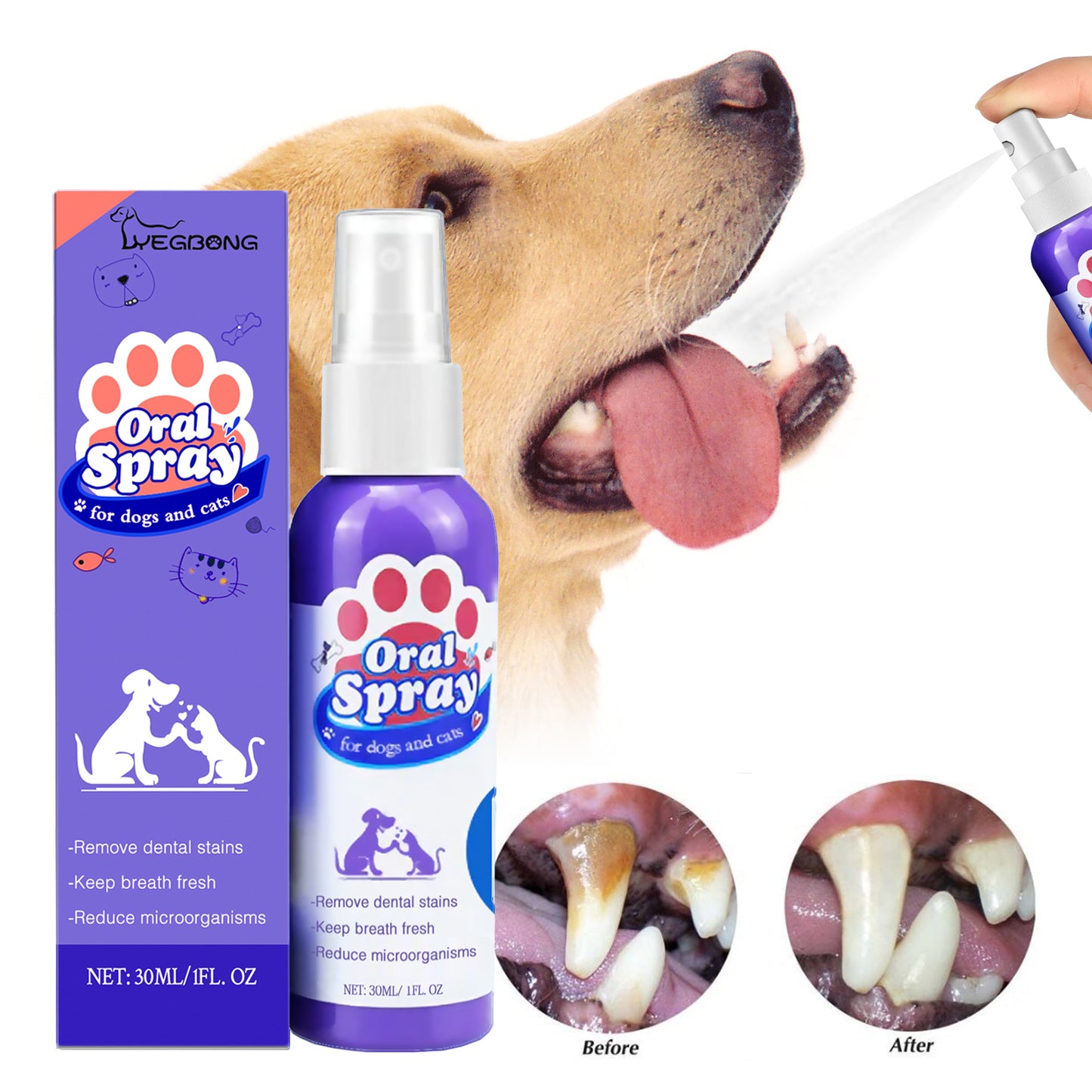 Pet Teeth Cleaning Spray for Dog Cats Tartar Remover Bad Breath